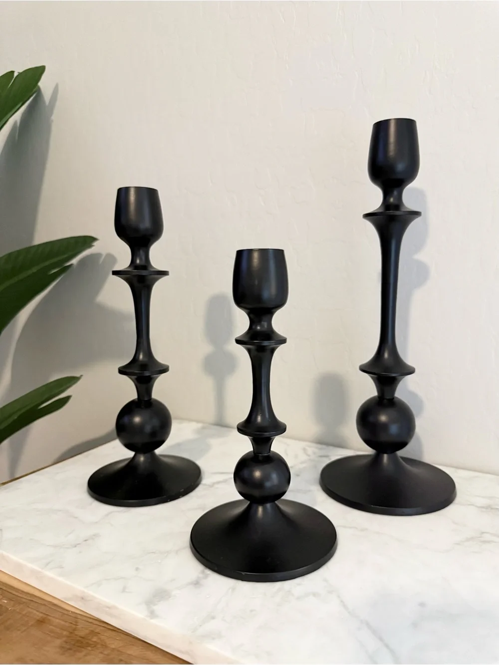 3pc Matte Black Metal Candlestick Set